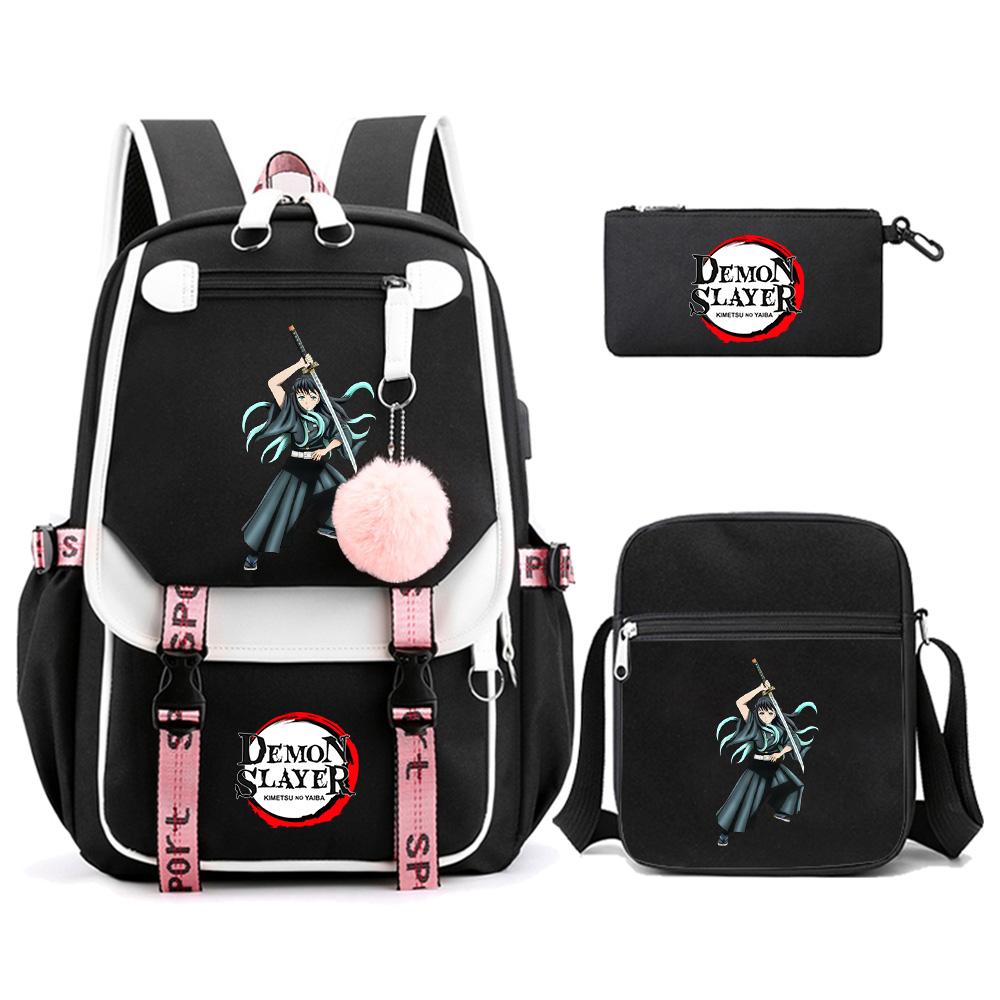 3 Stück/Set Anime Cartoon Demon Slayer Aufdruck Rucksack mit Umhängetasche für Teenager Schüler Große Kapazität Wasserdicht Schultasche Mochila