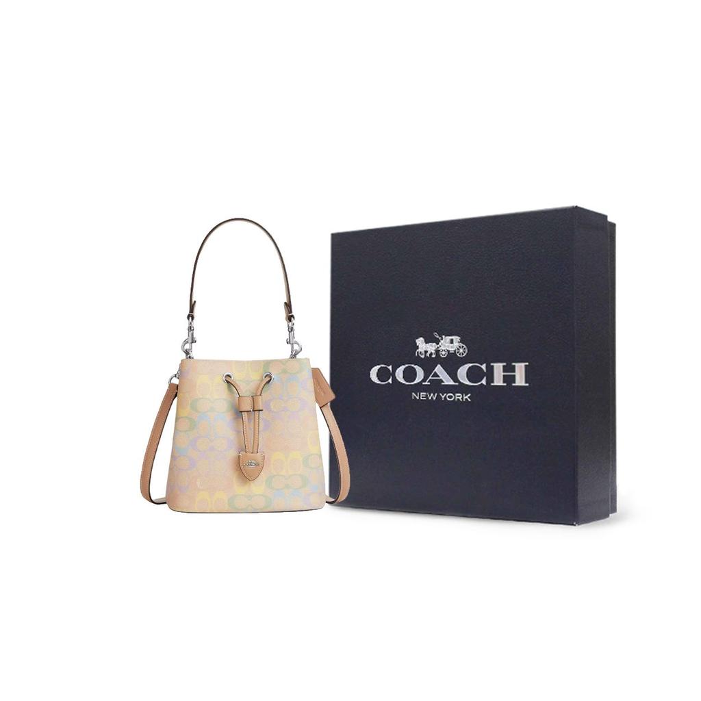 Coach Rowan 21 Brand Print Bucket Bag Coated Canvas Crossbody Tote Bag Small Women Bags Rainbow CDA92-SVSAS