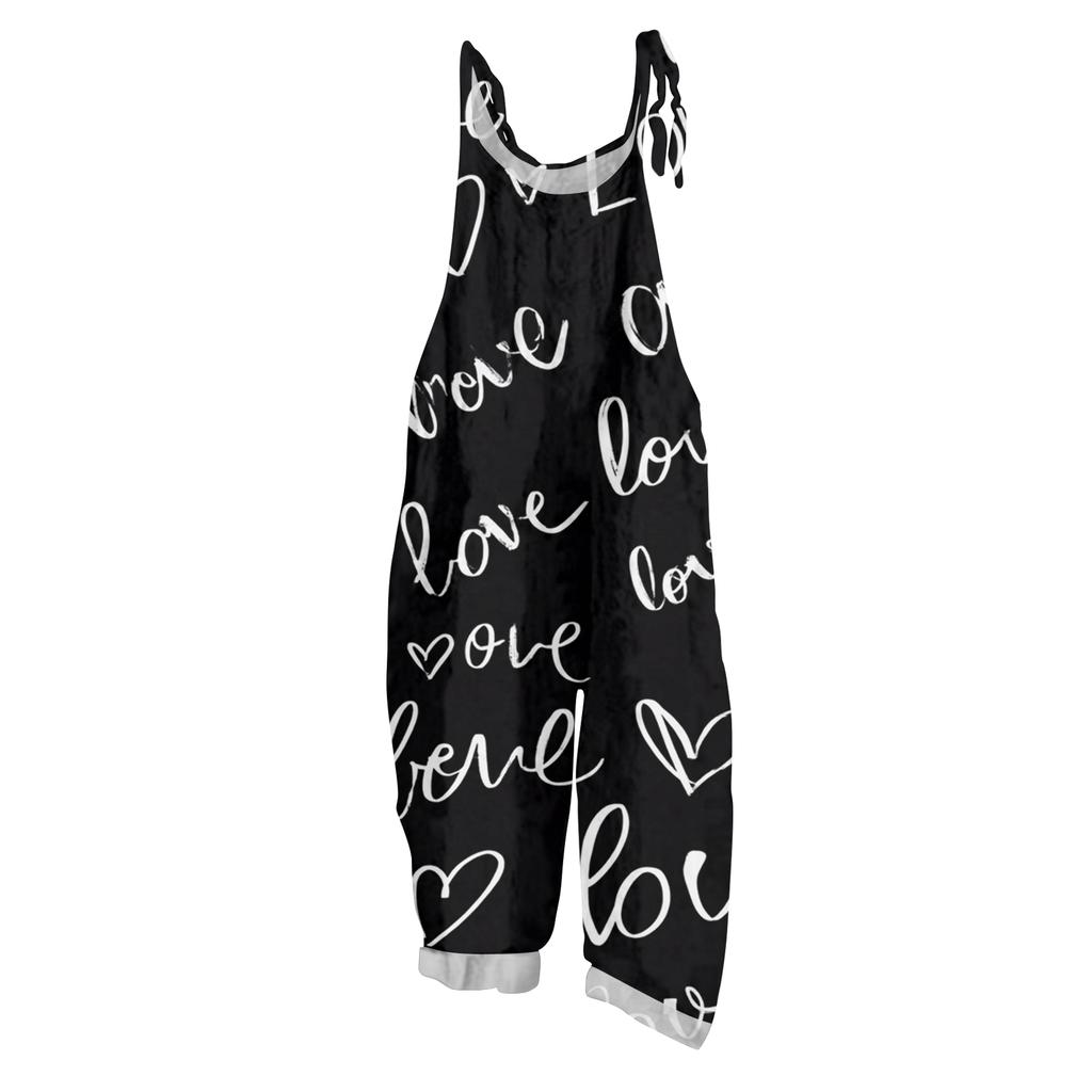Women's Heart,shaped Printed Casual Loose Retro Overalls Cotton and Linen One,piece Pants