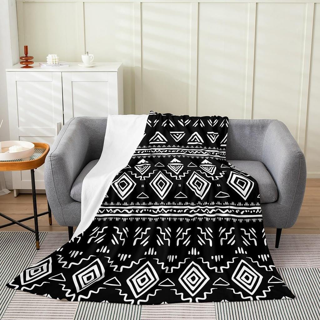 Aztec Pattern Blanket Tribal Design Fleece Throw Boho Home Decor Cozy Sofa Cover Geometric Print Bedding