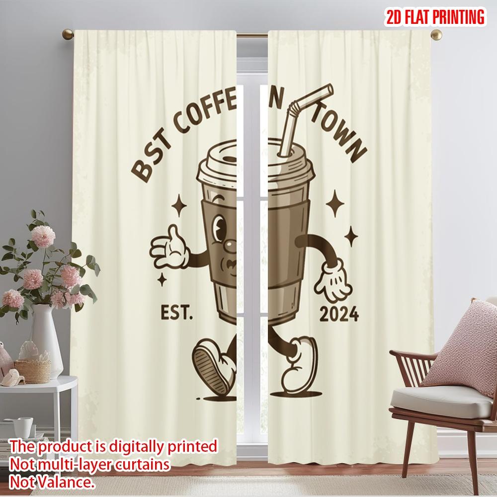 

2pcs 2D flat printing Curtain Retro Coffee Walking Character Fabric Without Electricity All Season Party & Holiday Decor Perfect 52.50×116.00 CM 2pcs