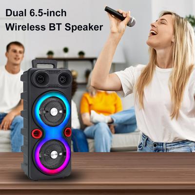 Dual Subwoofer Speakers BT 5.0 6.5 Inch Stereo Subwoofer Portable RGB Party Sound Box with Mic FM Radio Heavy Bass DJ System