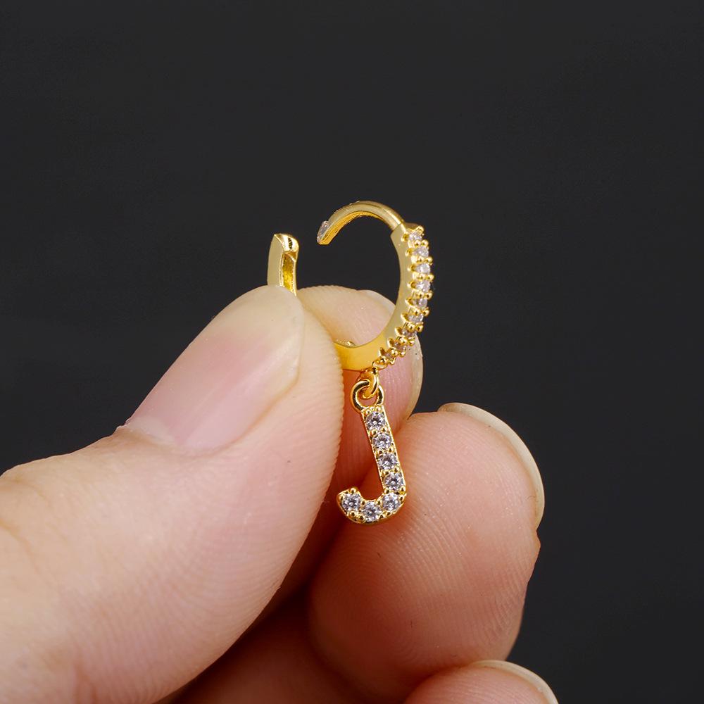 Luxury 26-Letter Pendant Earrings: Micro-set Zirconia Studs, Copper Plated with 18K Gold, European & American Style