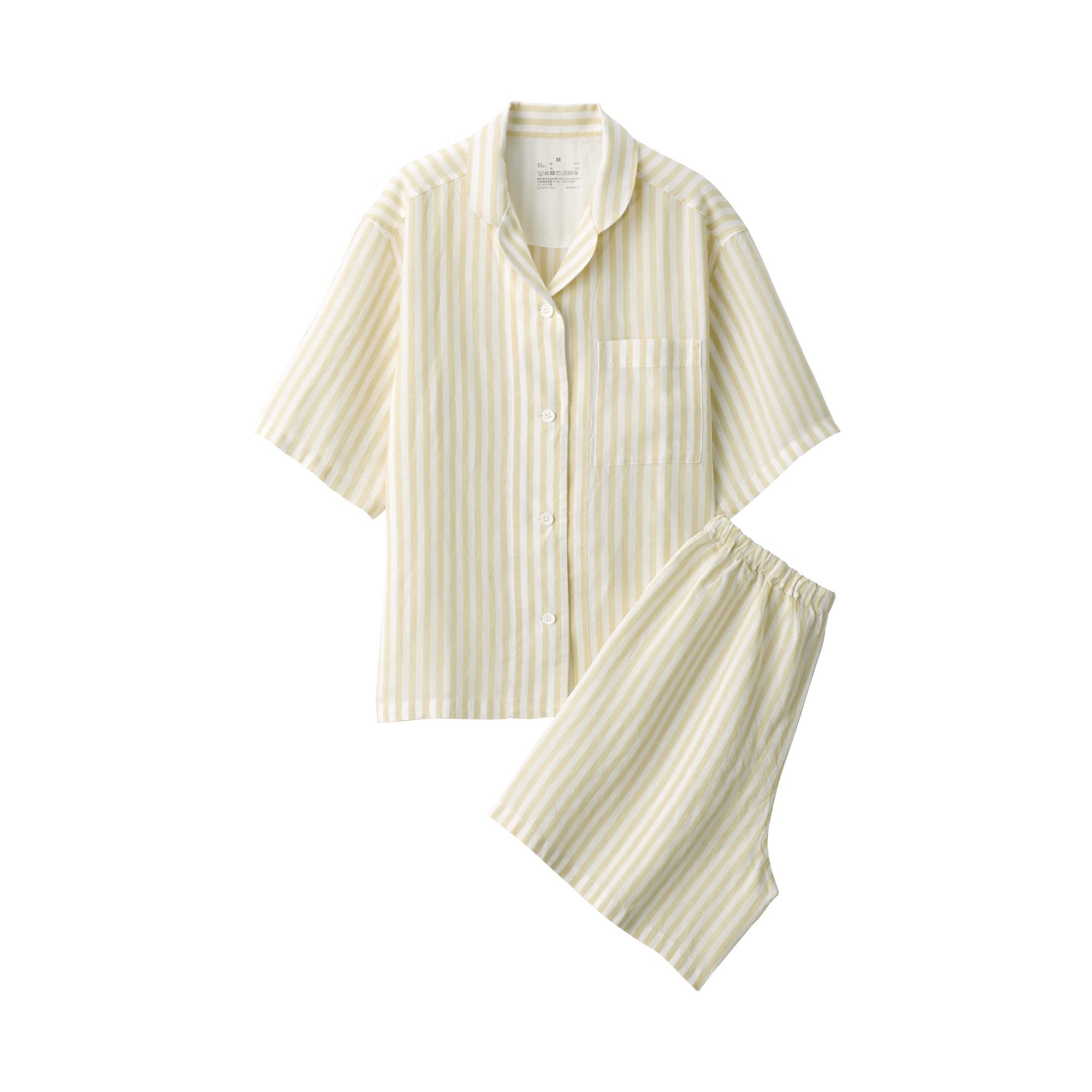 

MUJI Natural Lyocell Linen Pajamas FDB06A3S Light Yellow Stripe Size S Cool-to-the-Touch Short-Sleeve Women s