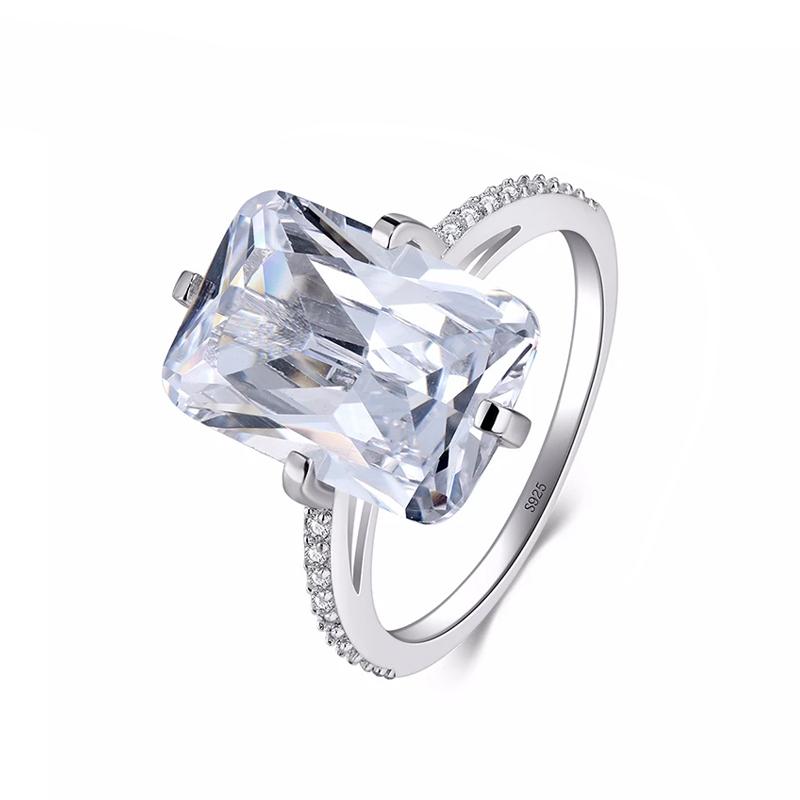 

100% 925 Sterling Silver Rectangle 5A Clear Zircon Luxury Rings Anniversary Engagement Jewelry For Women Fashion Rings 5