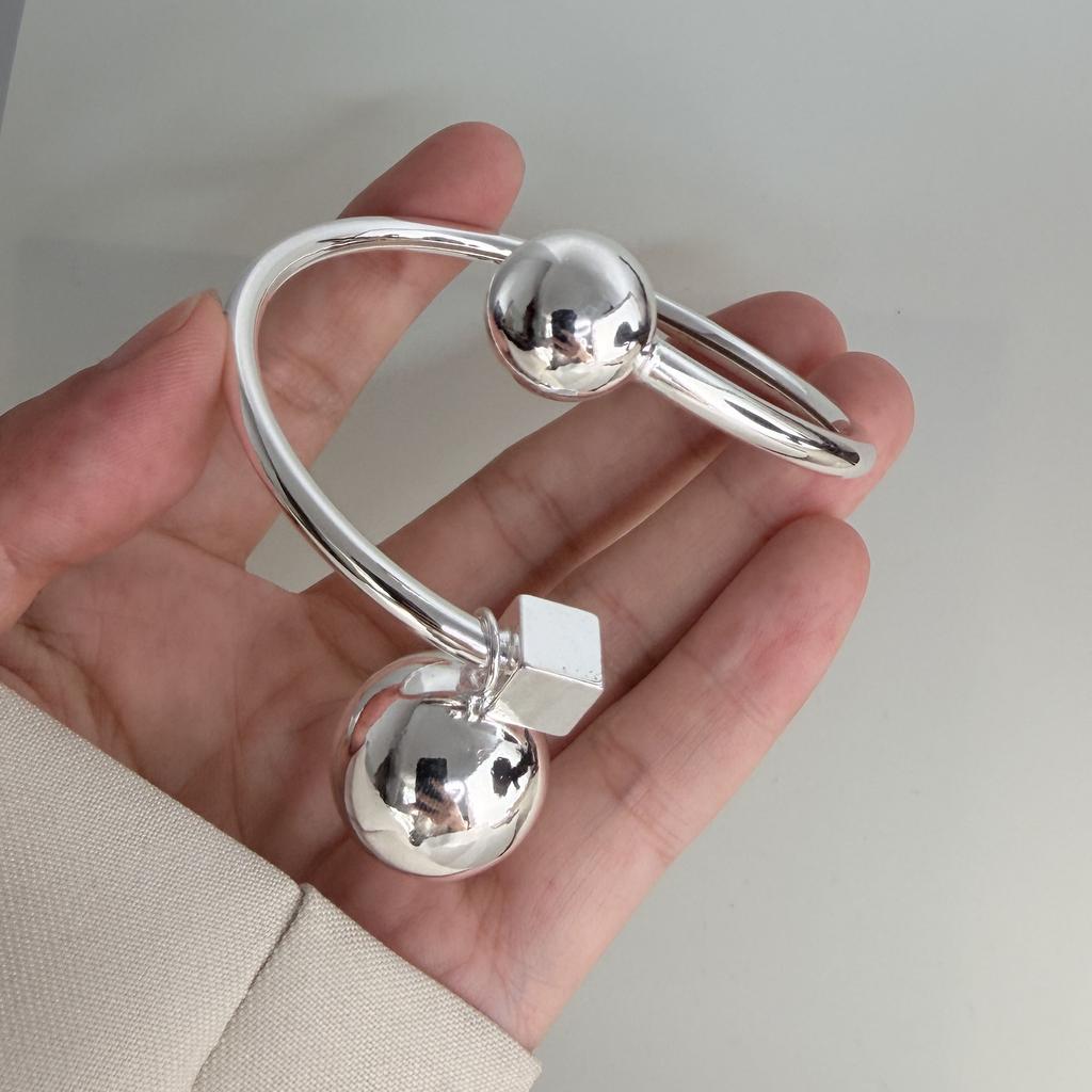 Xiaomi 100% Solid 925 Sterling Silver Metal Bracelet for Women Vintage Gold Handmade Simple Big Ball Bracelet Birthday Gift Party