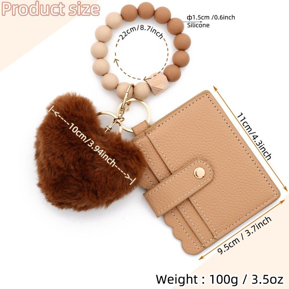 Silicone Beaded Wristlet Keychain Tassel Design Leather Tassel Wallet Keychain  Daily Accessory