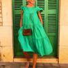 Vestido Midi elegante de verano con cuello redondo y manga mosca, vestido de fiesta con dobladillo oscilante y costuras con volantes, vestido veraniego de gran tamaño de Color sólido