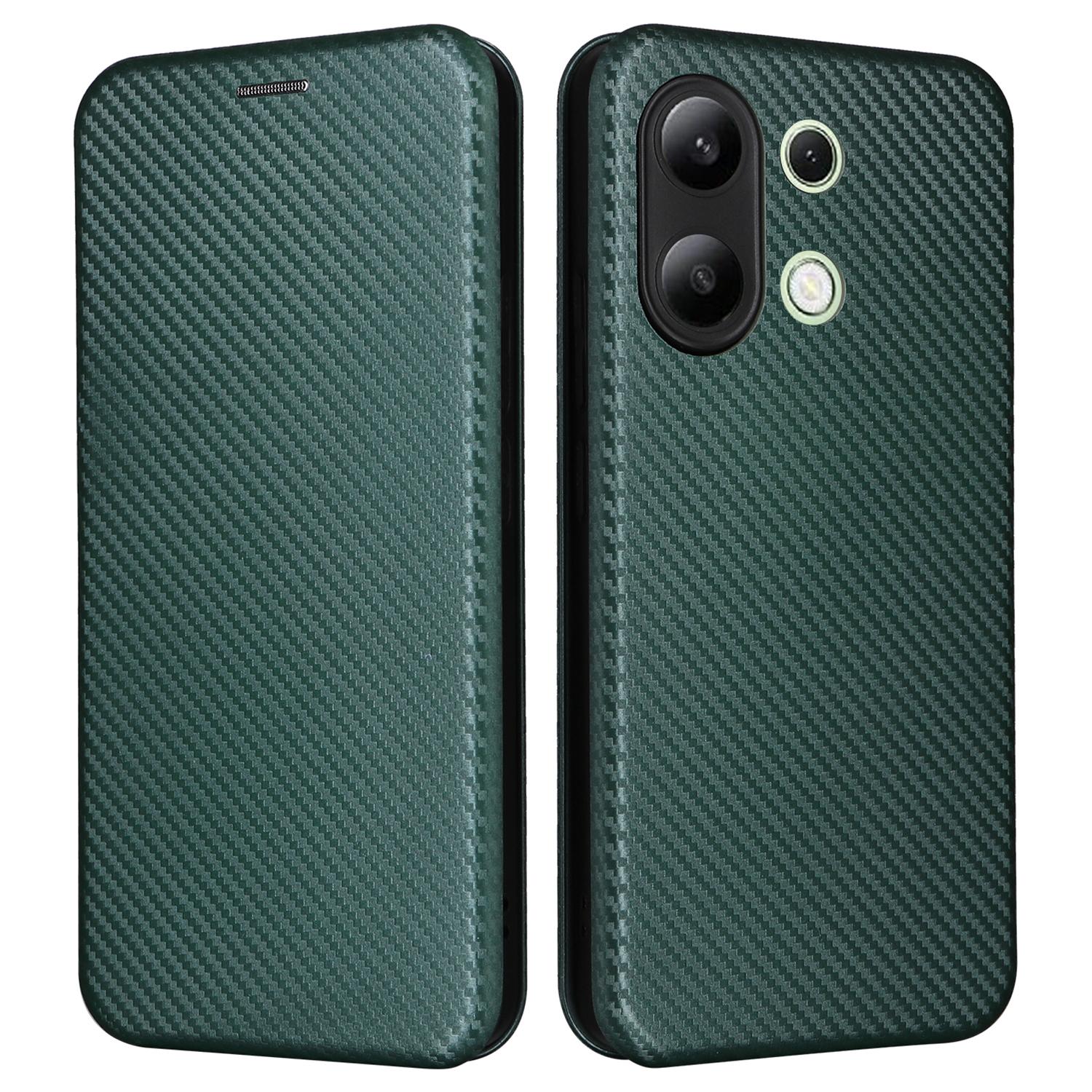 

For Xiaomi Redmi Note 13 4G Leather Case Carbon Fiber Texture Phone Cover Magnetic Shock Absorbing C