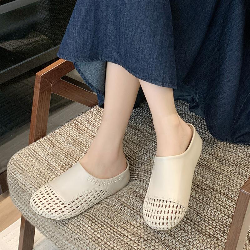 Thick-bottomed Woven Hollow Bag Head Cool Slippers Women's 2025 New Comfortable and Breathable One-pedal Beach Roman Slippers
