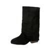 2025 New Trouser Boots Women's Winter Plus Size Coarse Heel Sleeve Pleated Stacked Boots