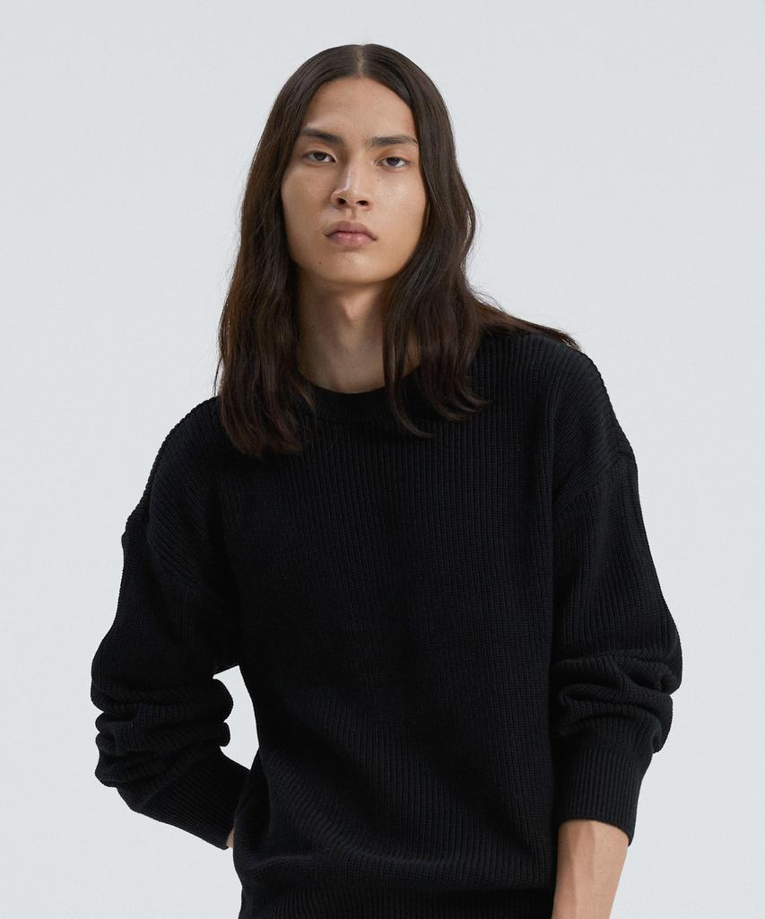 KNITTED Soft Cotton Drop Shoulder Waffle Knit Black