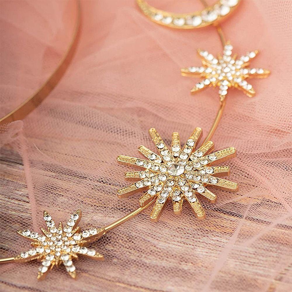 Gold Silver Color Crystal Star Hairband Sparkling Stars Tiaras Bridal Crown Hair Accessories Headwear Princess Queen