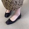 French retro soft leather square head bow single shoes women's Doudou shoes 2025 autumn new shallow flat shoes ladyshoes