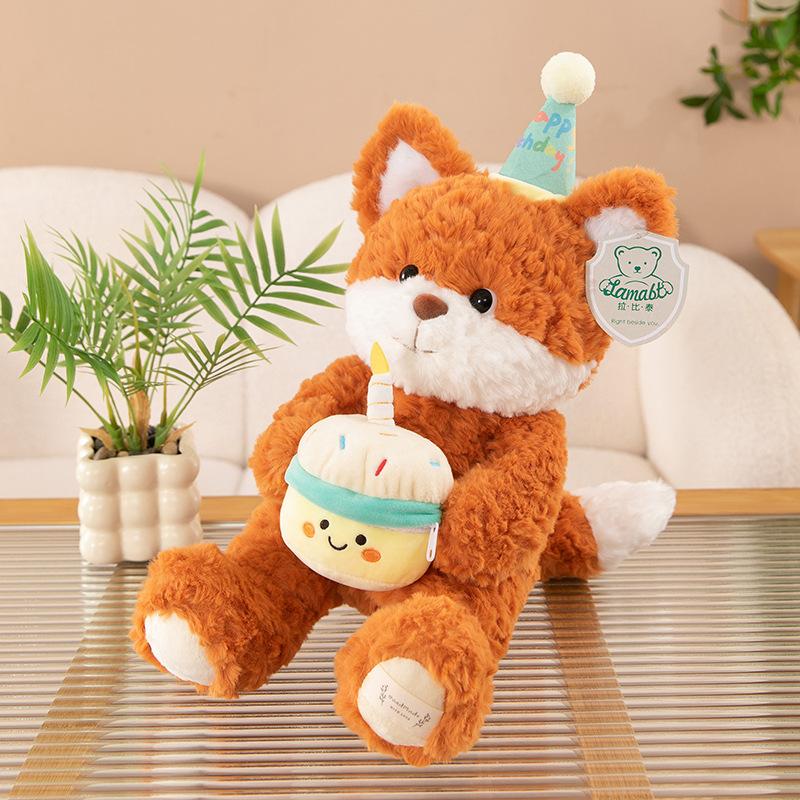 Cute Rabbi Birthday Bear Plush Toys for Friends Fox Pillow Cake Gift Event Ornaments