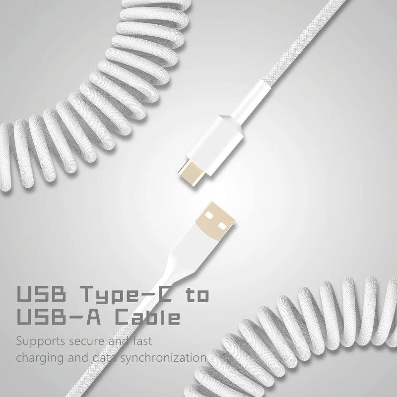 Coiled Keyboard Cable - Detachable Aviator Coiled Cable Type C To USB A Mix 5.9in for Gaming Keyboard and Cellphone
