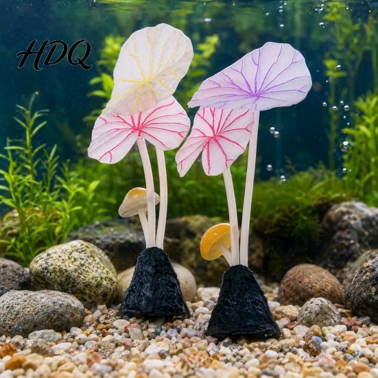 Underwater Silicone Leaves Aquarium Artificial Plant Ornament Soft Lotus Leaves Suction Cup Glow Decoration in The Dark Safe Accessory for