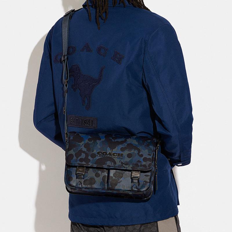 New COACH League Cow Leather Shoulder Bag, Crossbody Bag Tubas Men's Blue & Black CC076-UPW