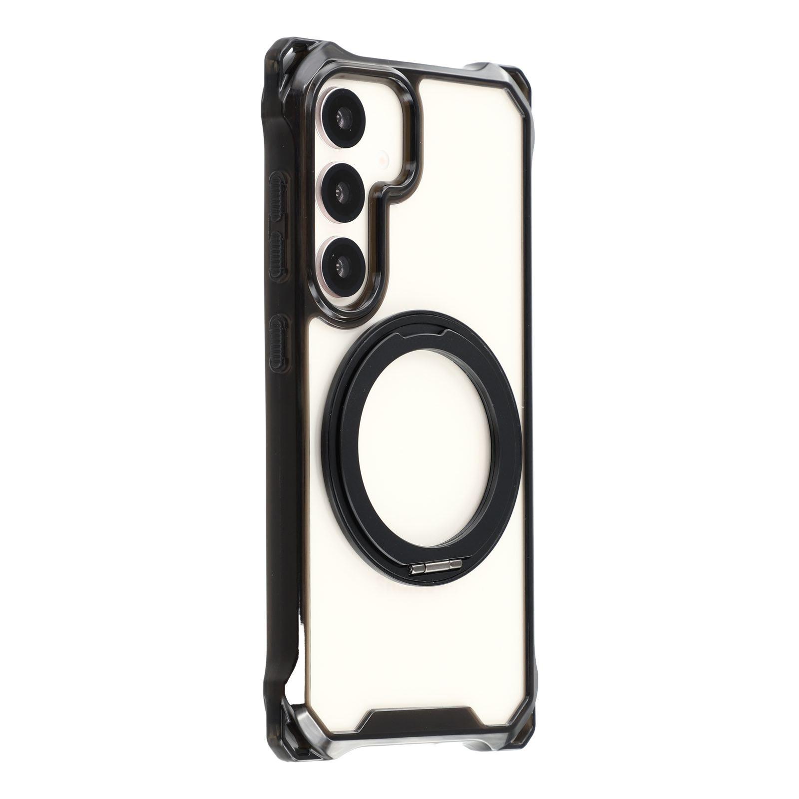 

For Samsung Galaxy S25/S24 Magnetic Case Ring Kickstand TPU+PC Phone Cover Black