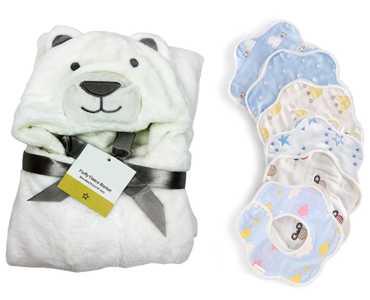 

CREDIBLE Animal Bathrobe Poncho and Baby Bib Set with Original Merchandise BM0212 Baby/Toddler (6 pieces) (Polar Bear, Boy)