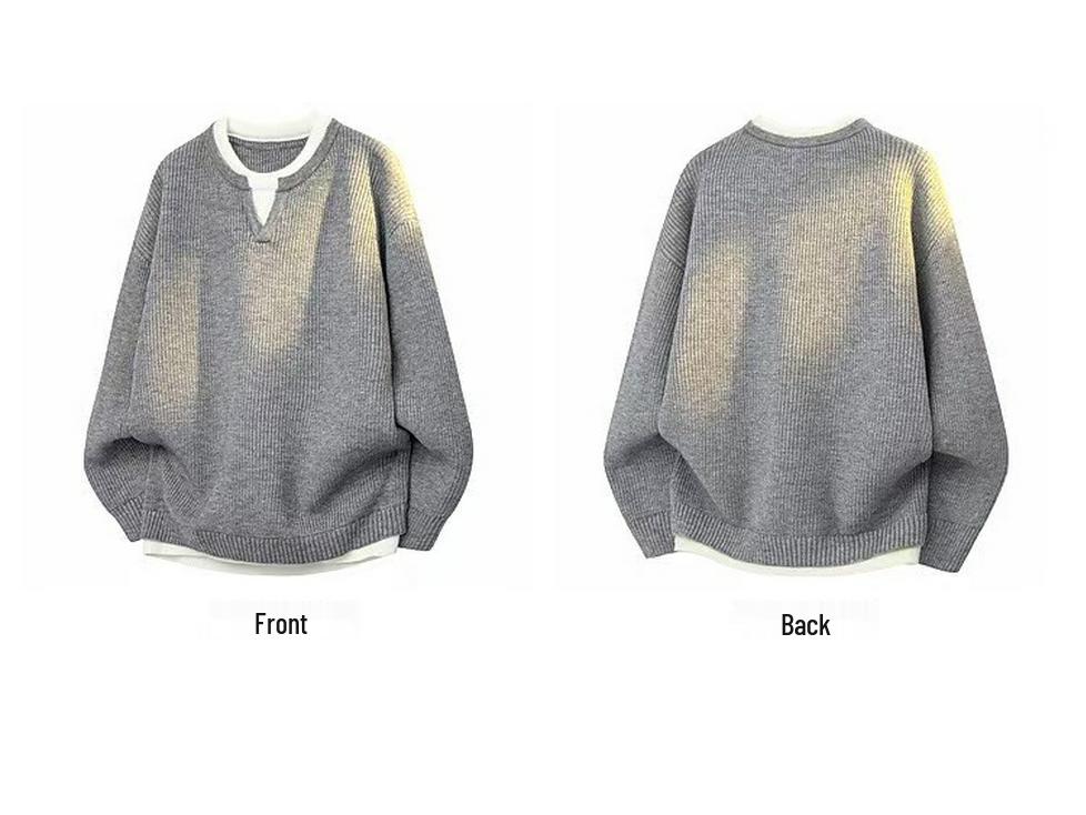 Men's 2025 Autumn/Winter Trendy Casual Knitwear – Versatile Fake Two-Piece Long Sleeve
