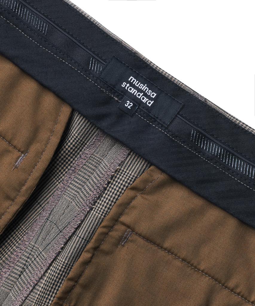 MUSINSA STANDARD Glen Check Tapered Hidden Banding Crop Slacks [Dark Beige]