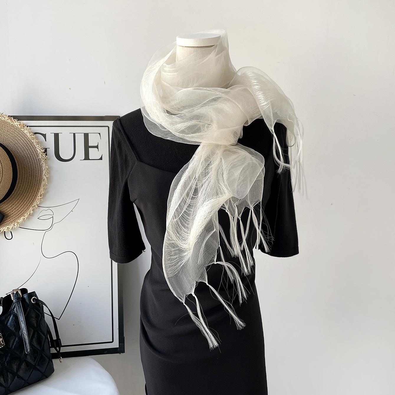 Three-layer silk scarf scarf, new Korean mesh scarf, light and breathable solid color scarf, atmosphere silk scarf shawl 210*44cm