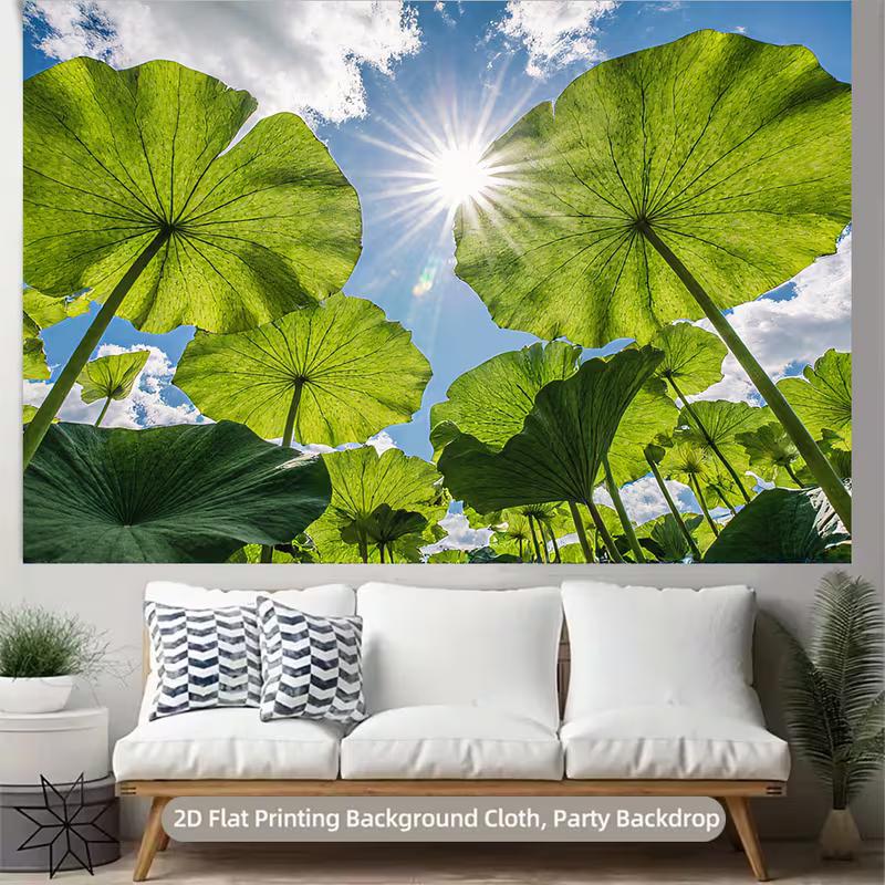2D Green Lotus Leaves Sky Backdrop, Nature Themed Photography Background Banner