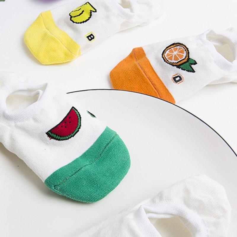 1 Pair New Design Cute Women Socks Summer Fruit Orange Strawberry Pattern Sweet Girl Wind Socks Low Cut Breathable Socks