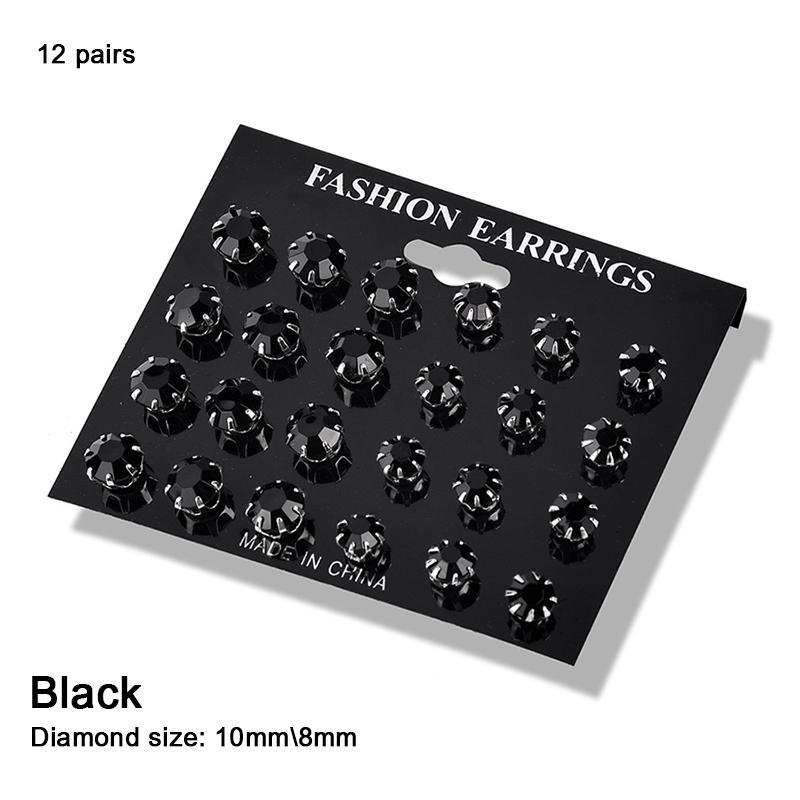 12 Pairs/Set Exquisite Elegant Wedding Stud Earrings Set Charm Simple Women Zircon Earrings Set Jewelry Accessories Gifts LM