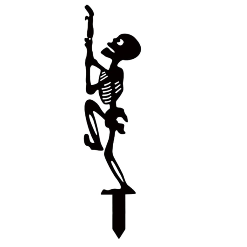 Halloween Garden Metal Stakes Black Skeleton Silhouette Decorative Stakes Outdoor Decor For Yard,Halloween Decorations (Black, L)