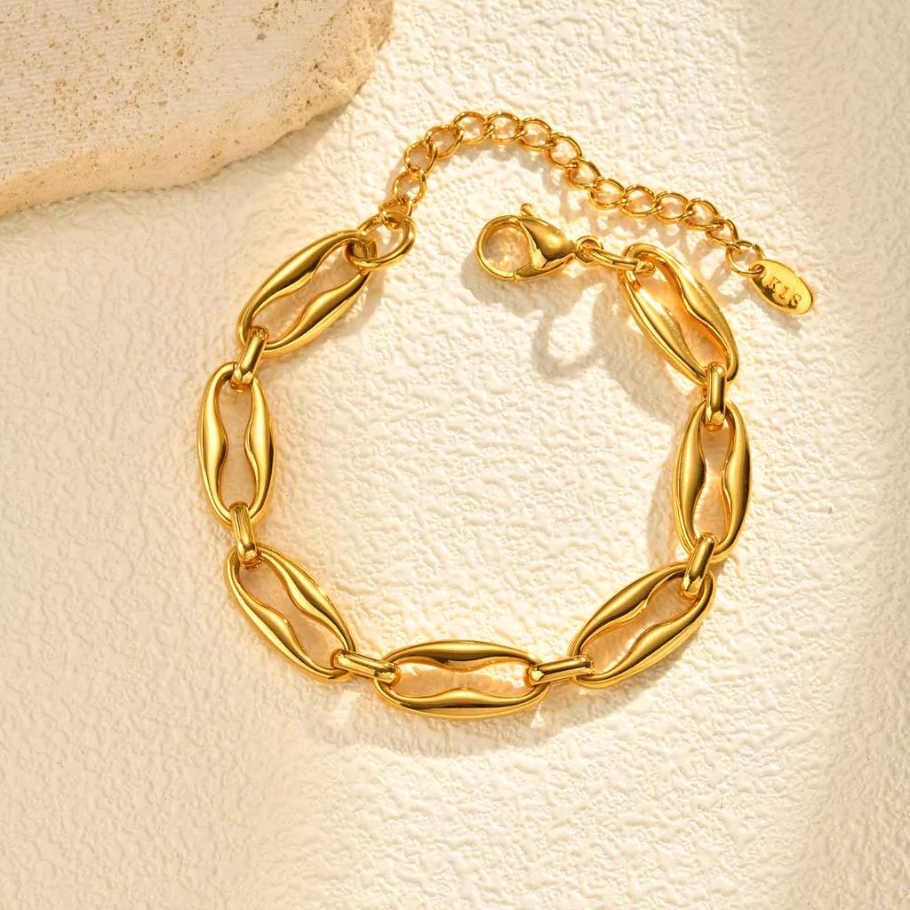 Chunky High Quality Stainless Steel Link Bracelet For Woman, Geometric Gold Plated Handmade Chain Bracelet, Waterproof Jewelry