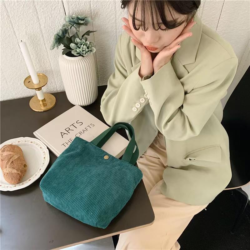 Retro Corduroy Bento Shoulder Bag - Versatile Canvas Handbag for Students and Commutes