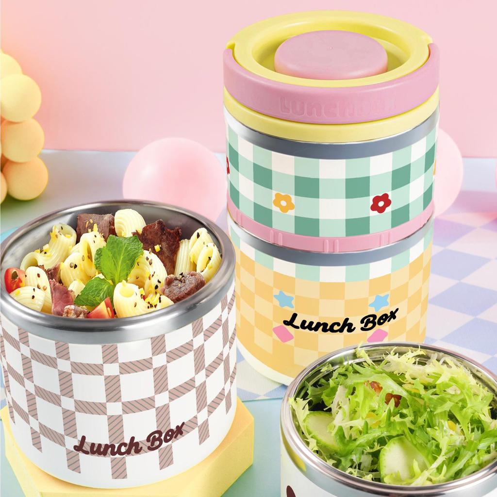Cartoon Cute Stainless Steel Bento Lunch Box with Handle - Portable Compartment Meal Container for Students and Office Workers