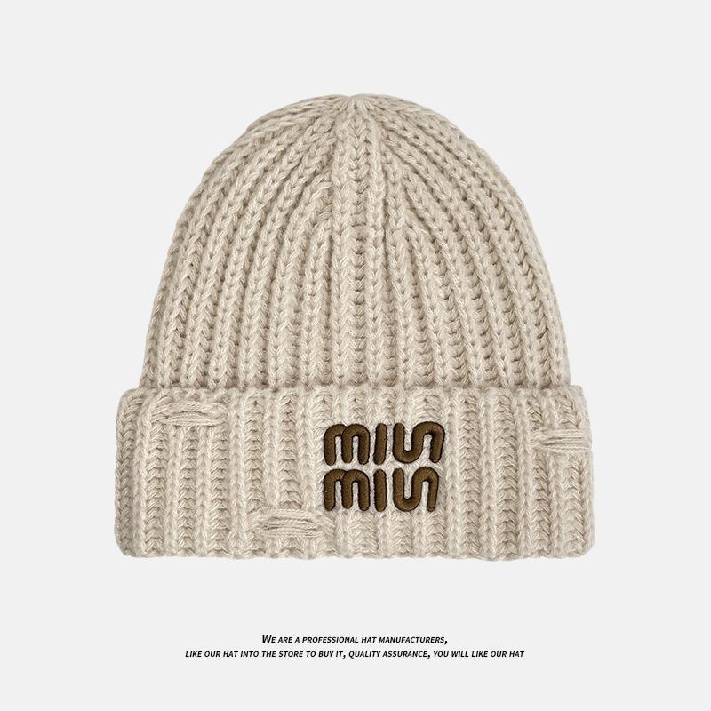 Korean Style Knitted Hat for Women Winter Warm Ear Protection Hooded Hat Thickened Windproof and Cold Protection Ear Protection Hat Letter Woolen Hat