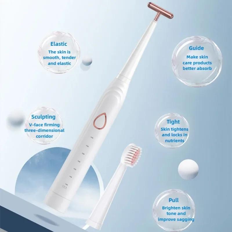 3 In 1 USB Rechargeable Tooth Ultrasonic Brush for Adult 6 Clean Modes Sonic Electric Toothbrush Facial Cleaner Brush Washable