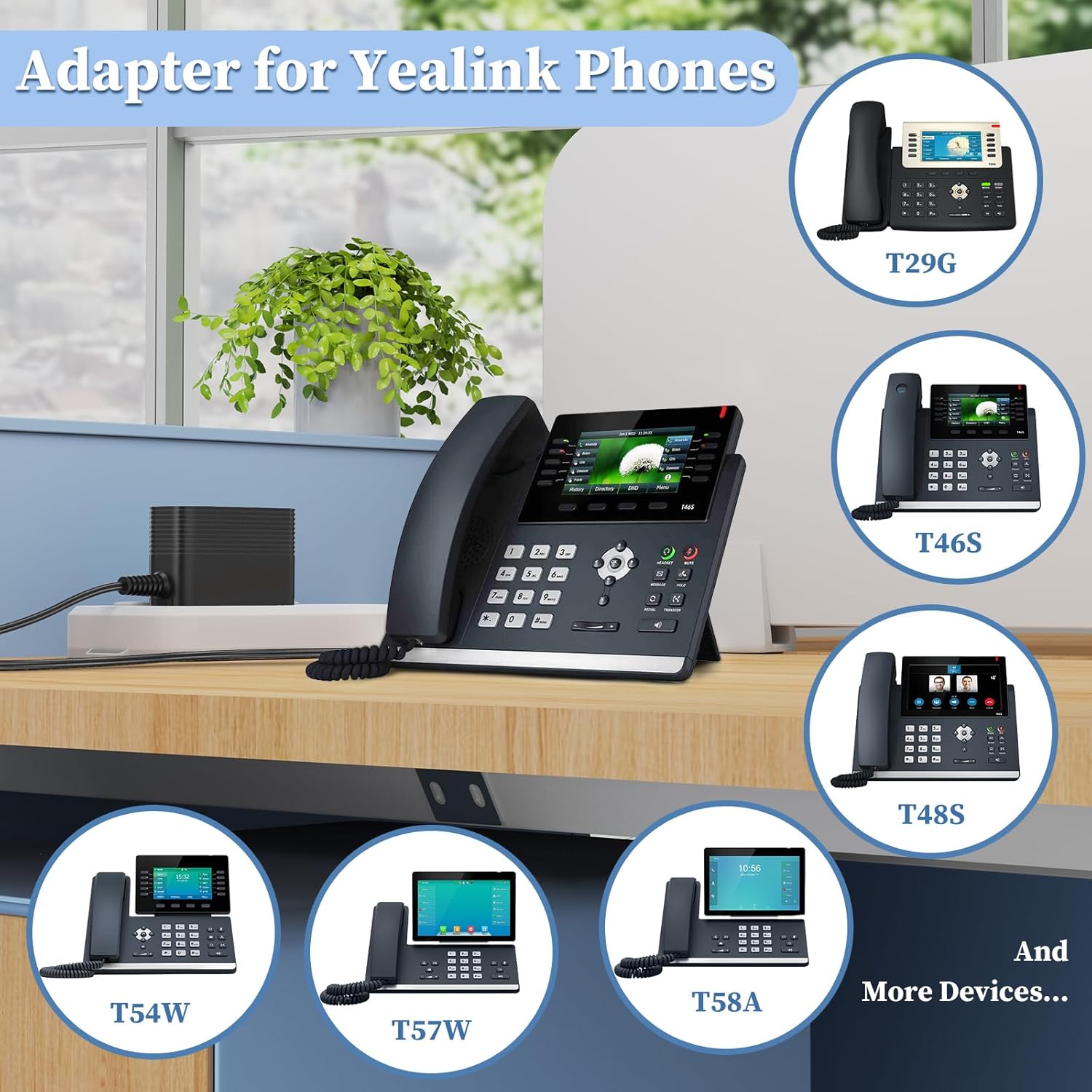 5V Power Supply for Yealink IP Phones SIP-T29G, T46S T48S,T58A, T58-CAM,T54W, T57W, MP54, MP56 SIP Phones AC/DC Adapter Replacement for Yealink Phone