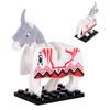 1pcs Medieval Horses Grey Bodies Blue Saddle Blankets White Horse Emblems Yellow Trims Building Block