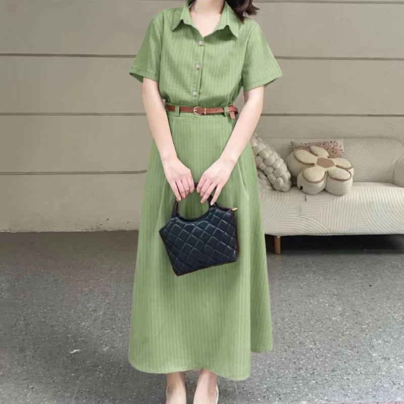 ZANZEA Women Short Sleeve Blouse and Long Skirts Casual Stripr Print Two Piece Sets