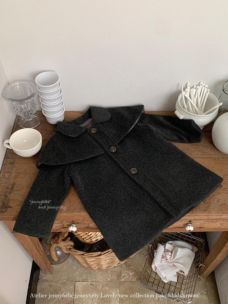 Jennybebe Girls' Elegant Woolen Winter Coat - Korean & British Style Shawl Design