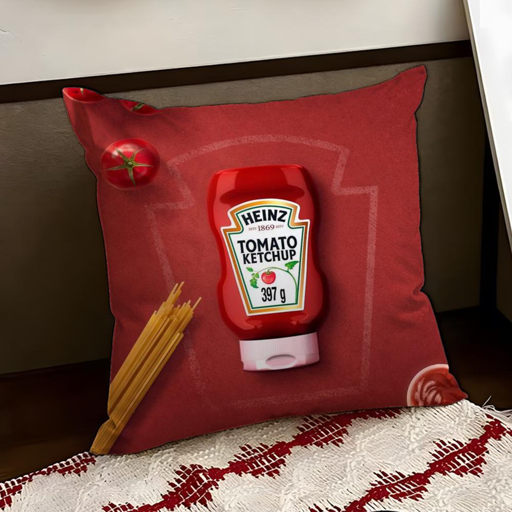 

Funny Ketchup Label Cushion Cover Reversible Soft Durable Pillow Cover Home Car MultiScene Use for Daily Comfort 30X30cm