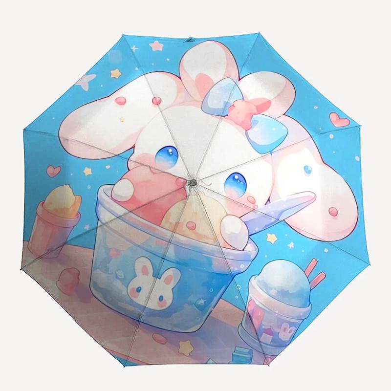 1pc Sanrio Cinnamoroll & Ice Cream Fully Automatic Folding Portable Umbrella, 8 Steel Frames, Three-Fold Design, Suitable for All Seasons, Suitable fo