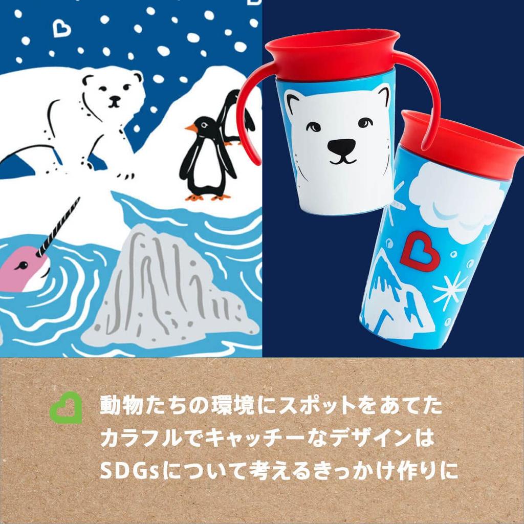 Munchkin Zázračný hrnek s rukojetí Divoká láska Polární medvěd Dětský hrnek na pití s ​​víčkem, nerozlévá se FDMU32242P