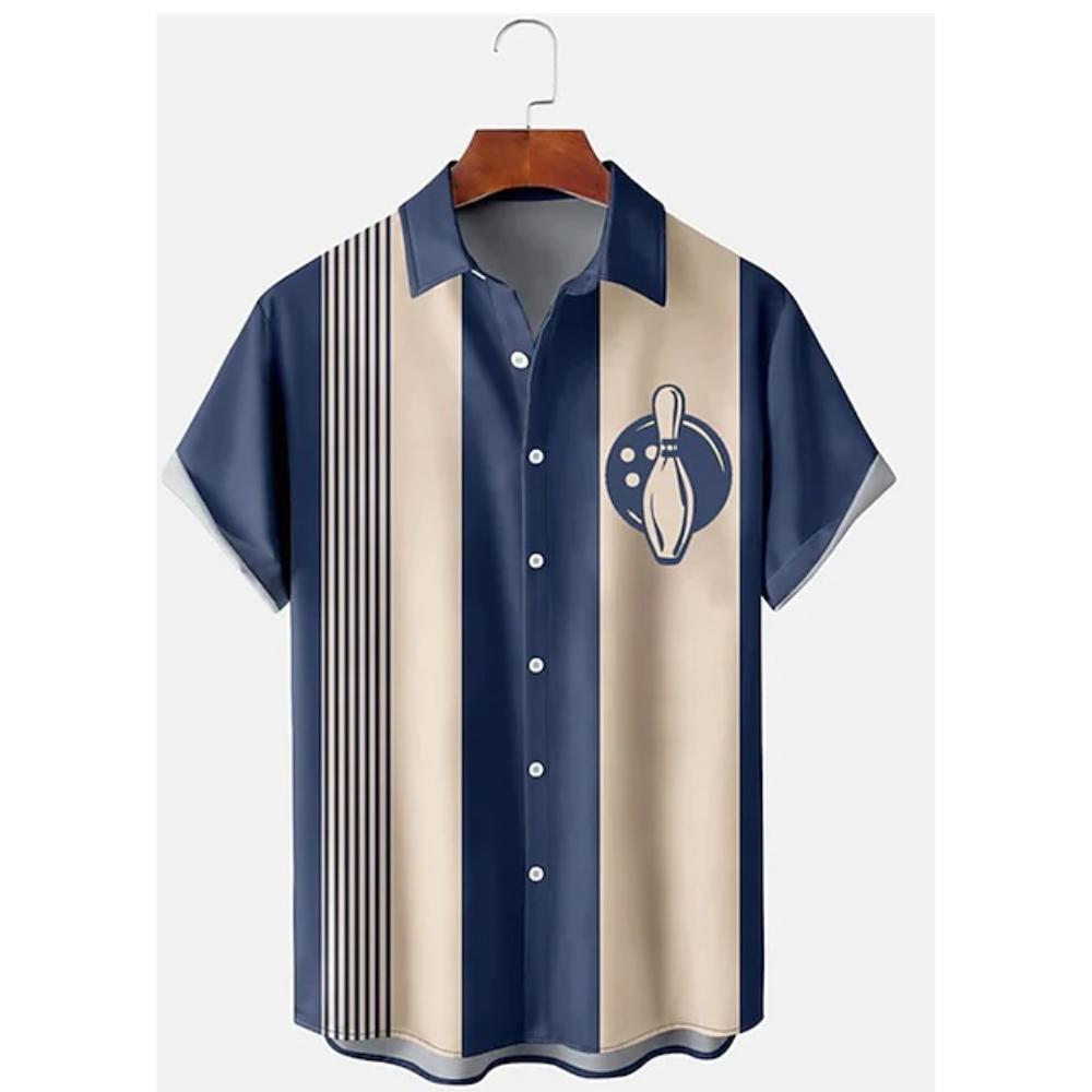 Plus-size 3D Bowling Printed Hawaii Shirt Men's Summer Casual  Button Lapel Short-sleeved Shirt