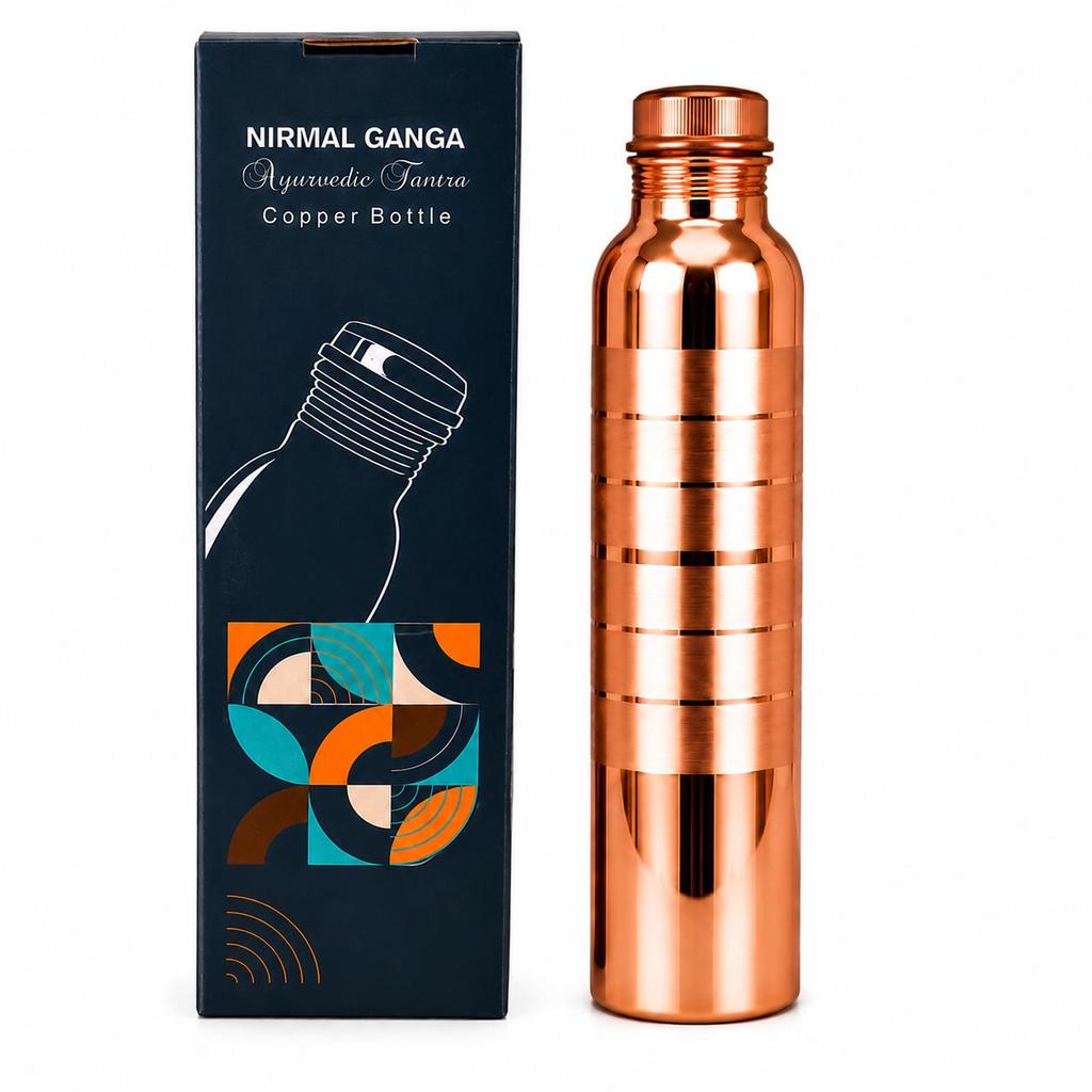 Nirmal Ganga Silver Touch Luxury Copper Bottle 1L | Premium Copper Water Bottle | Elegant & Leakproof