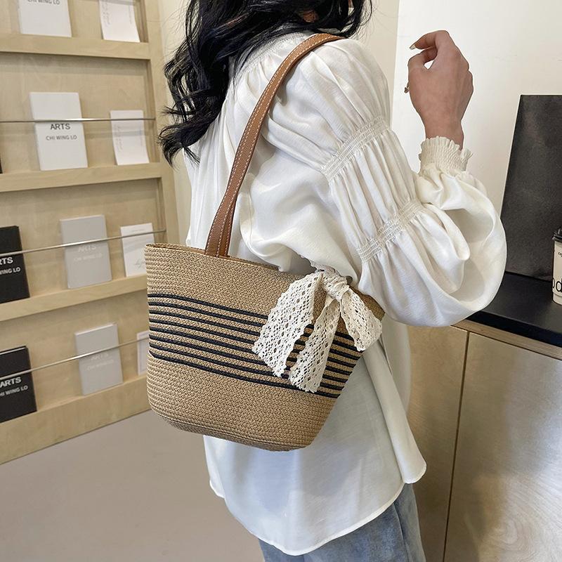 

Летняя пляжная сумка большой вместимости для отдыха, женская модная соломенная сумка-тоут 2025, простая портативная наплечная сумка хаки