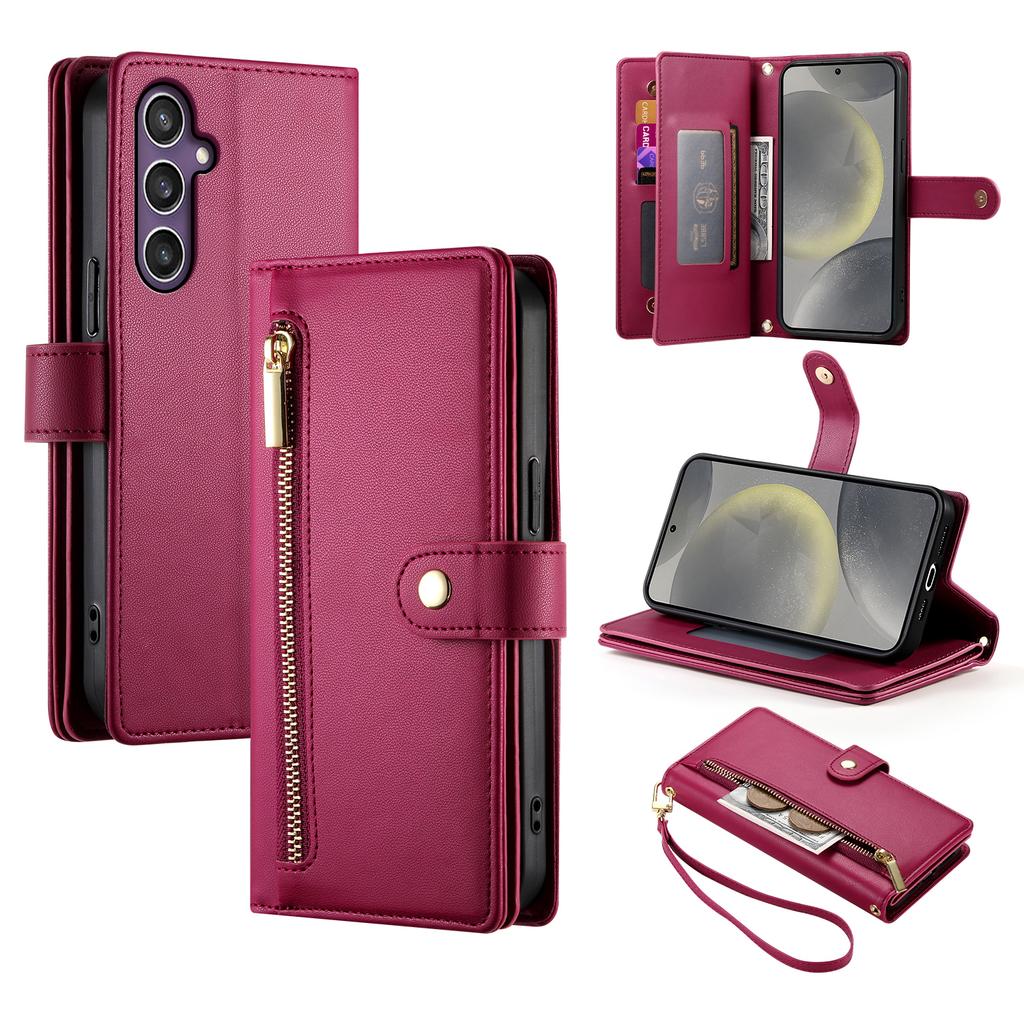 DF-011 For Samsung Galaxy S24 Case PU Leather Crossbody Phone Cover with Zipper Pocket