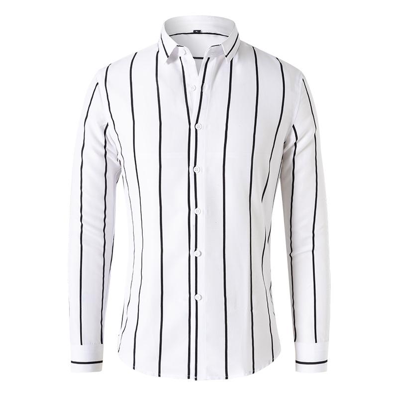 Men's Casual Slim Shirt Striped Long Sleeve Shirt Loose Large Size Shirt