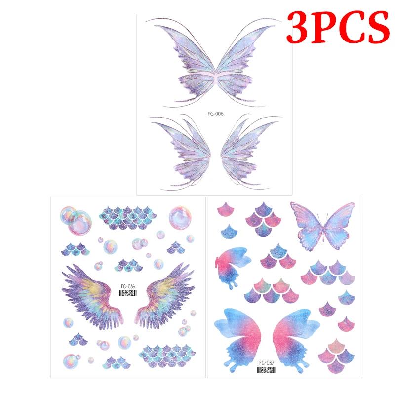 

10Sheets Fairy Butterfly Wings Shiny Tattoo Sticker Waterproof Eyes Face Art Fake Tattoos For Women Makeup Dance Music Festival