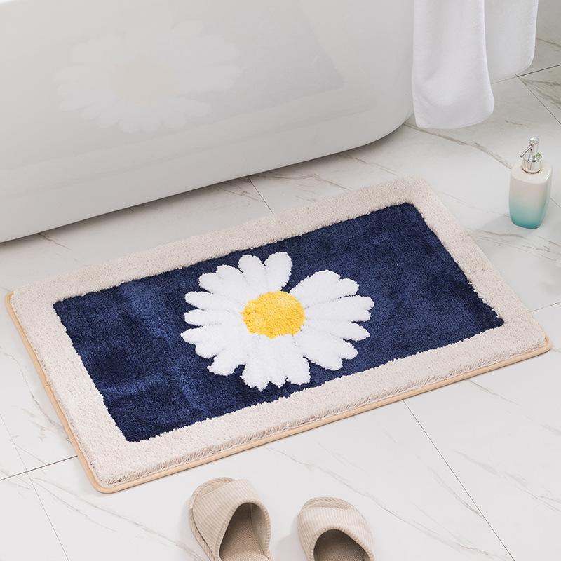 Inyahome Bath Mats Fashionable Cartoon Flocking Bathroom Rugs Durable Indoor Daisy Bath Rugs Suitable for Bathroom Door Carpets